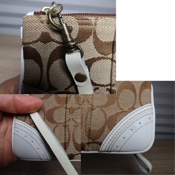 Coach Wristlet Tan Signature C with WhiteLeather Trim & Strap Americana Summer - Picture 3 of 8